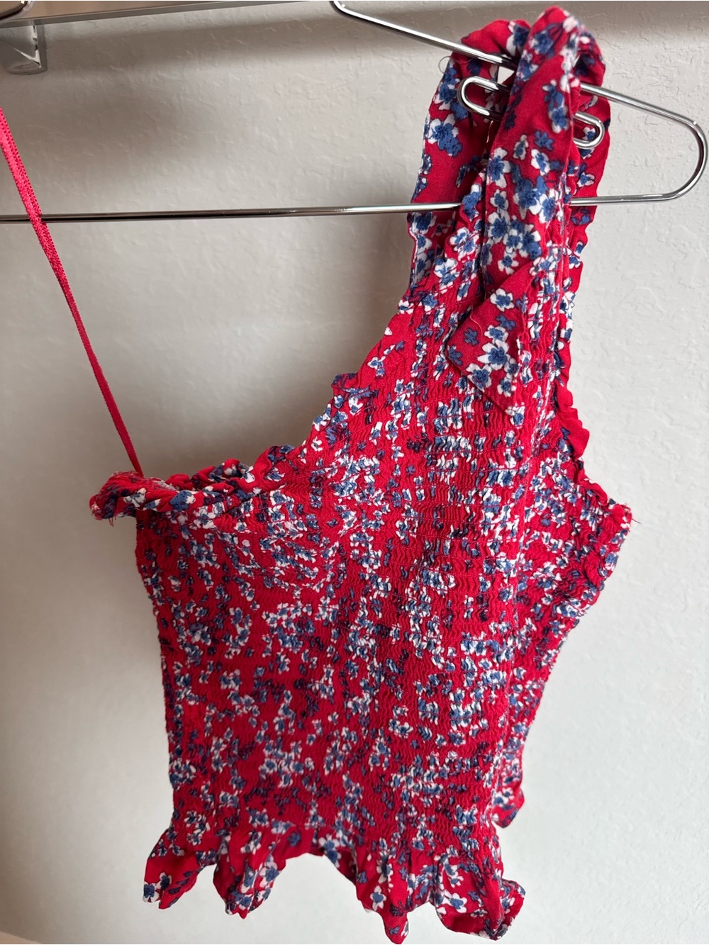 Japna Red Floral Smocked Crop Top